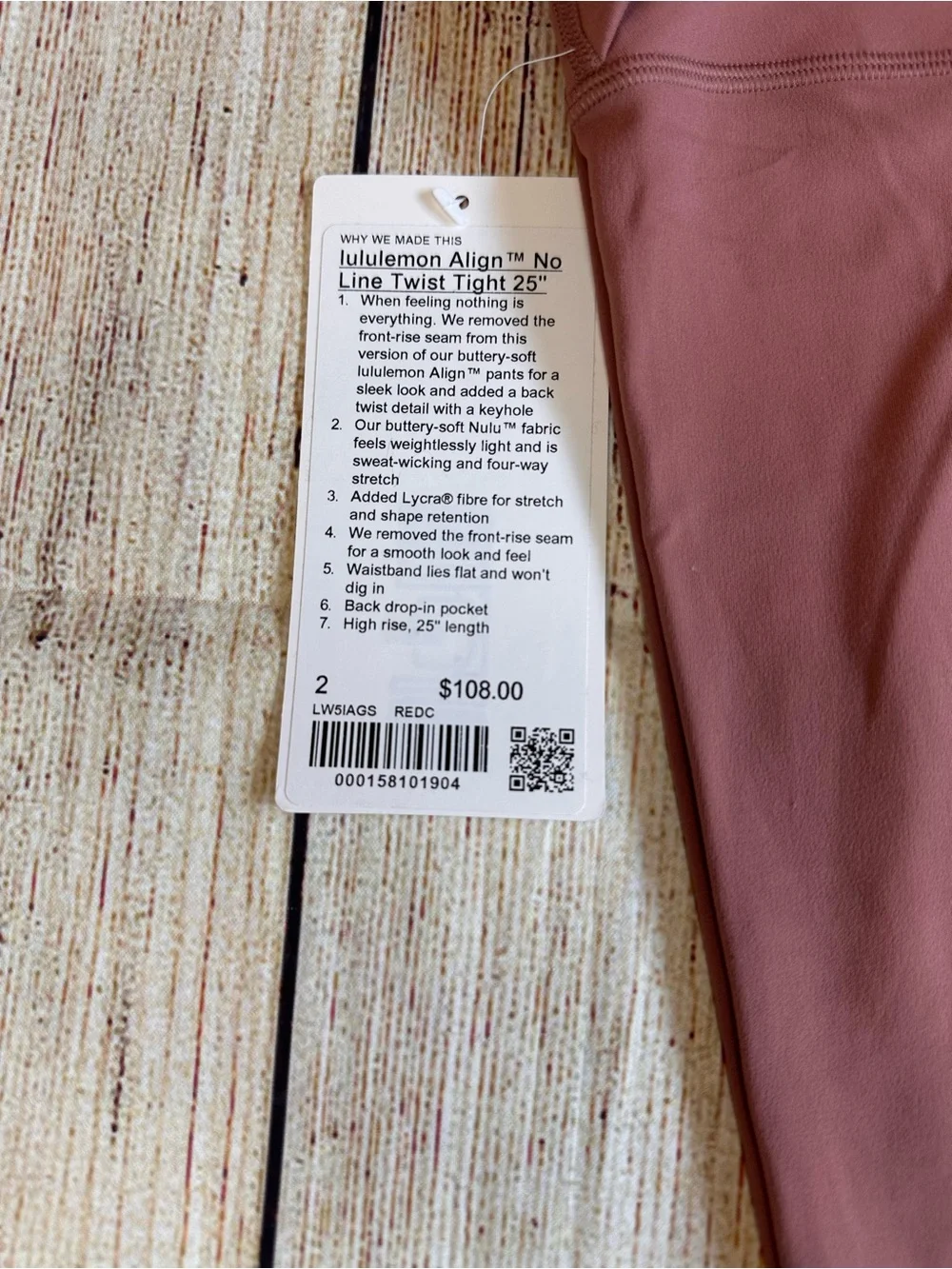 NWT Lululemon Align No Line Twist Tight 25” Red Merlot Size 2